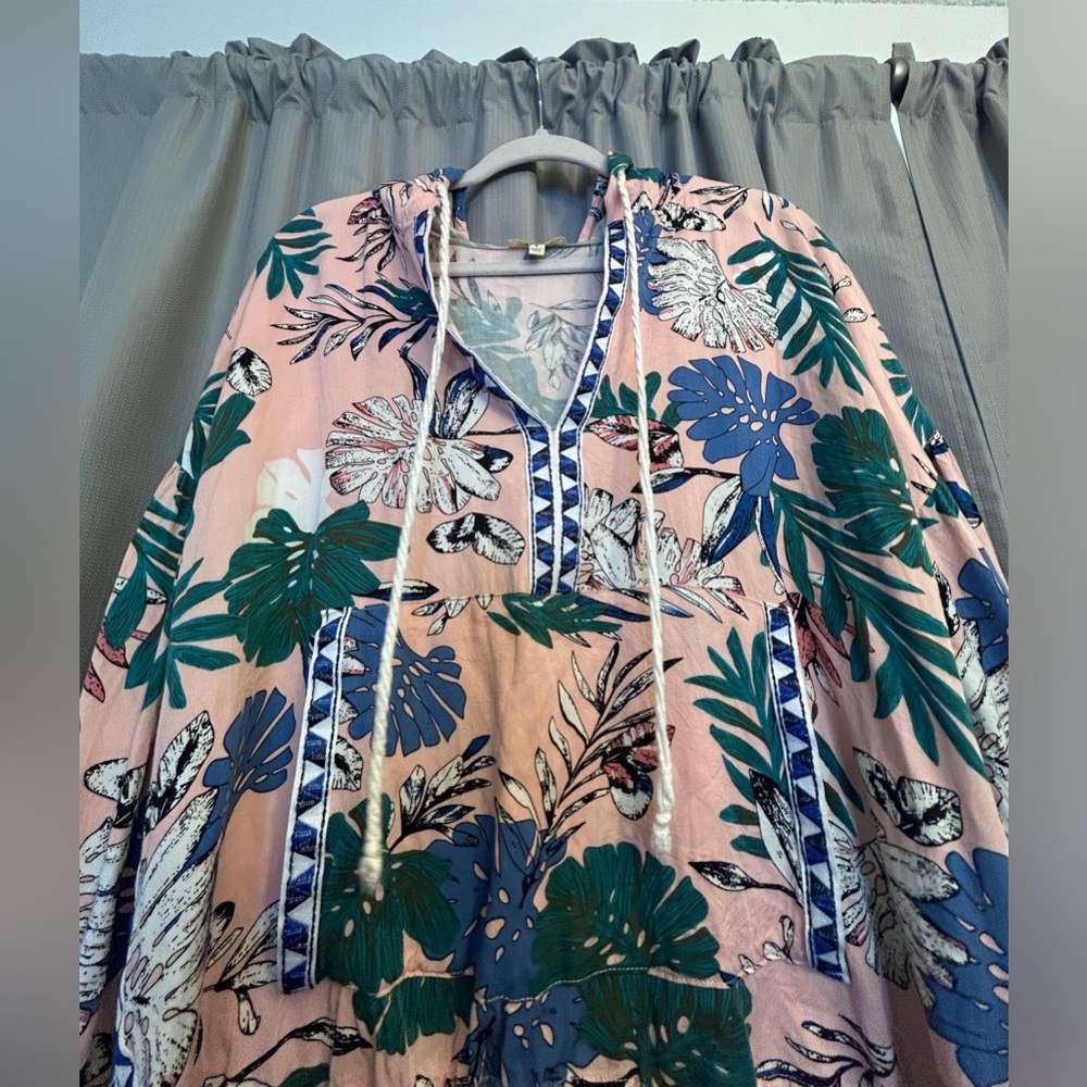 50%offw❤️ Kori America Floral Multicolor Jacket w Hood kangaroo pocket S swim